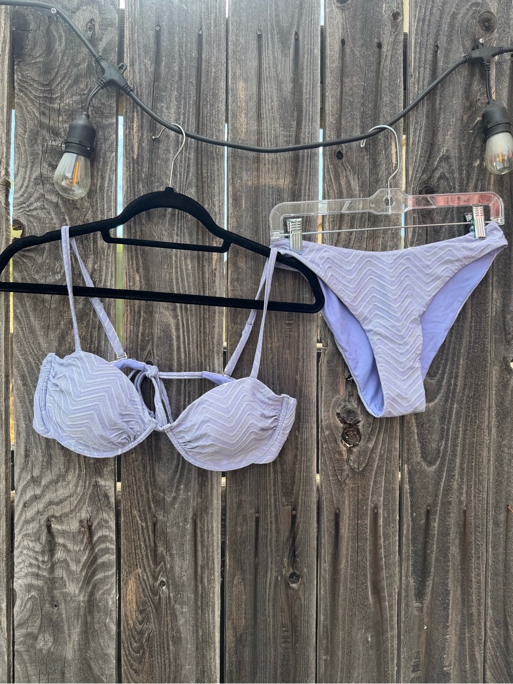 Berlook Herringbone Pattern Sparkly Lavender Textured Bikini Set - Two Piece Med